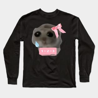 Funny Sad Hamster Meme Girl With Bow Long Sleeve T-Shirt